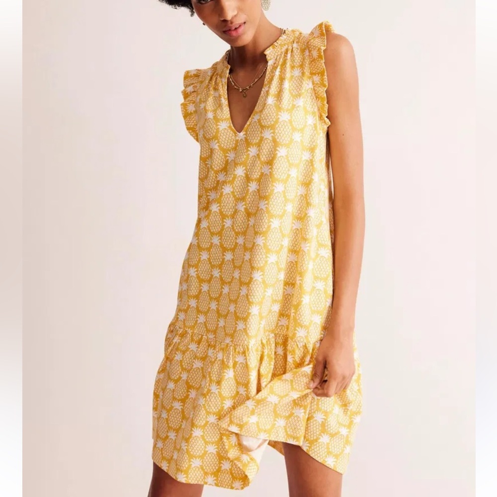 Boden Yellow Pineapple Print Ruffle Shift Dress